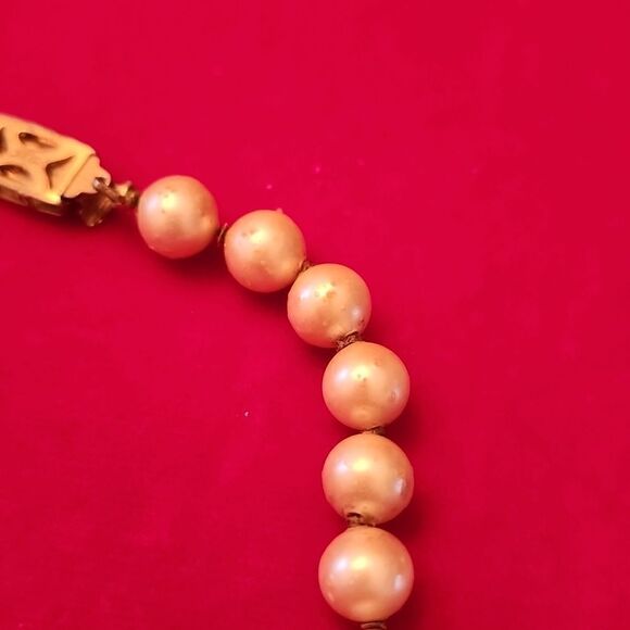 Vintage Monet Gold and White Goldish Pearl String Necklace - Picture 2 of 4